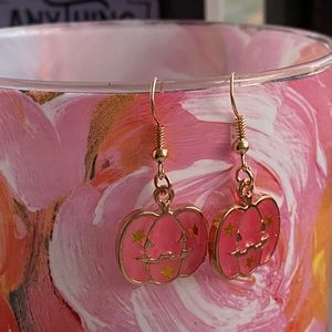 NEW “Stained Glass” Pink Pumpkin Witchy Earrings